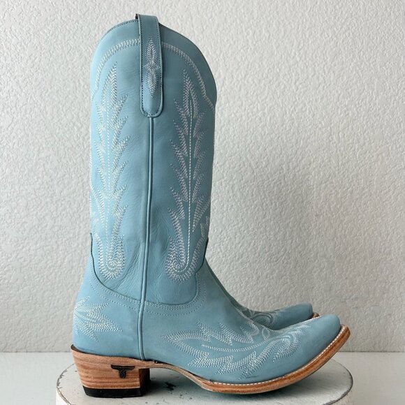 Lane LEXINGTON Womens Cowboy Boots 8 Powder Blue Western Cowgirl Mid Calf Tall - Picture 2 of 10